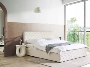 Кровать с ящиком Beliani Boucle ROCHEFORT 180 x 200 см, сломанный белый, обивка из букле