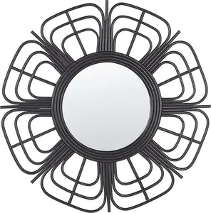 Wall mirror Beliani PASAKU black rattan 'sun' design 60 cm