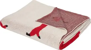 Blanket for children Beliani REERH cotton 130 x 170 cm beige-red with dachshund pattern