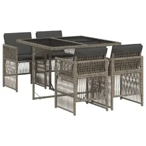 Āra mēbeļu komplekts VidaXL 3210896 — 5 daļu dārza rattan komplekts ar spilveniem, pelēks