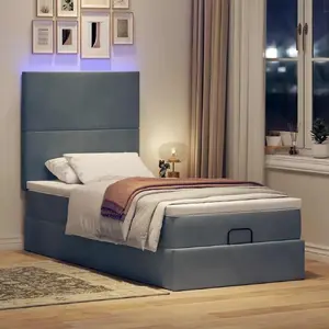 Основание кровати‑оттоман VidaXL 3314229 с матрасами, бархат, серый, 100x200 см