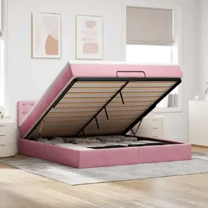 Кровать-оттоман с матрасом VidaXL 160x200 см велюр розовая — каркас и матрас