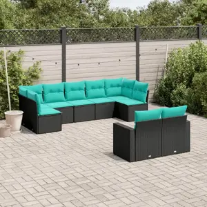 Outdoor seating set VidaXL 9-piece with cushions, black