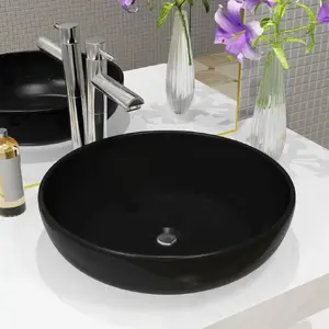 Ceramic Round Sink VidaXL model 142736, black, 42×12 cm