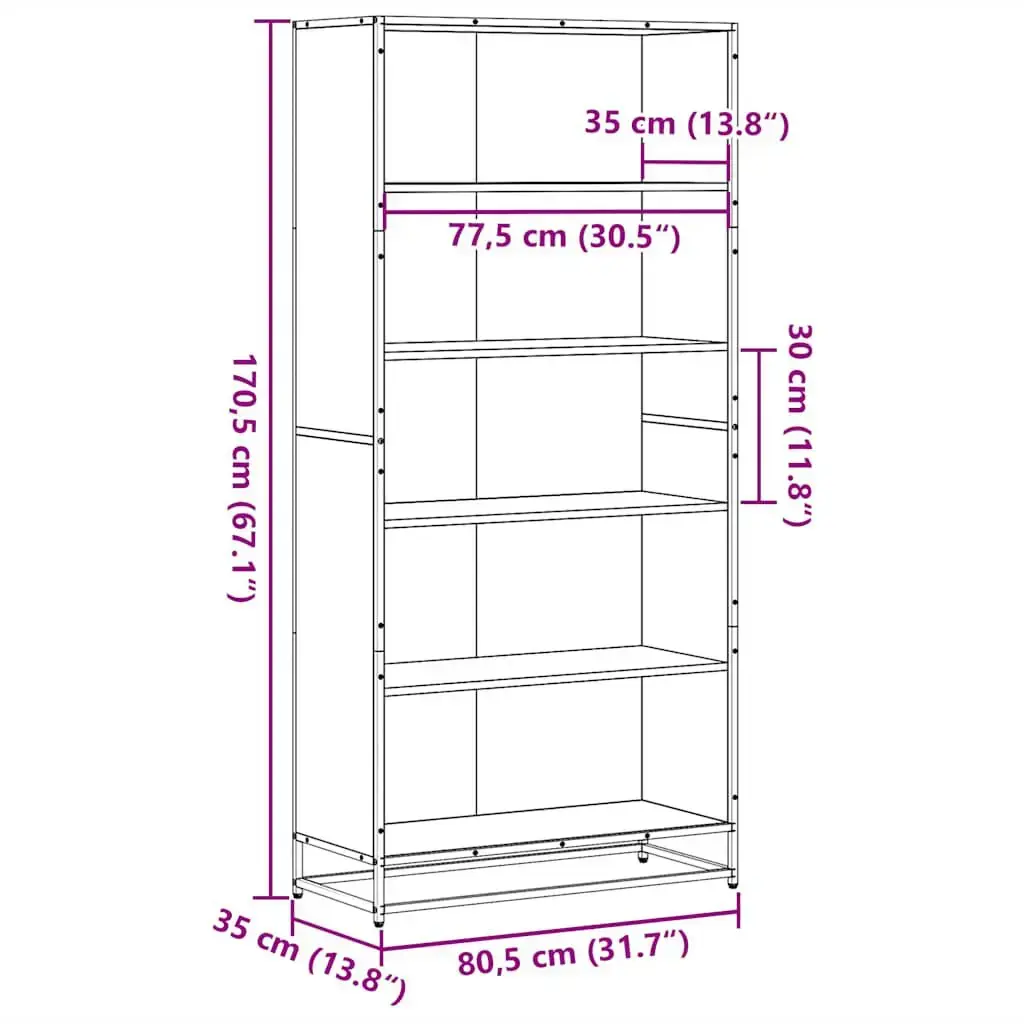 Книжный шкаф VidaXL 3300856 — 5 полок, дуб, металл Photo 9