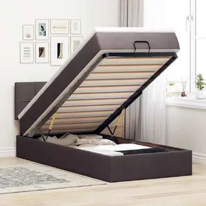 Кровать-оттоман VidaXL модель 3312280 с матрасом и LED, тёмно-коричневая ткань, 90x200 см
