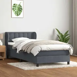 Континентальная кровать с матрасом VidaXL, тёмно‑серый бархат, 80x220 см