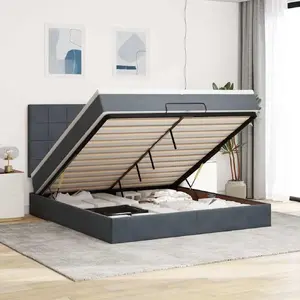 Кровать-рама с оттоманкой VidaXL модель 3314343 с матрасами, серый бархат, 200x200 см
