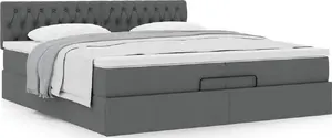 Gultas rāmis ar otomanu un matraci VidaXL, modelis 3311568, auduma apdare, pelēks, 200x200 cm