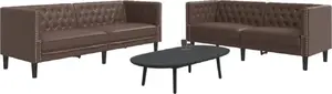 VidaXL Chesterfield 2 daļas atpūtas komplekts, brūna mākslīgā āda