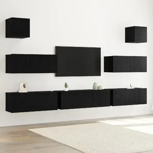 TV sienas skapīšu komplekts VidaXL modelis 3332572 melnā ozola un koksnes materiāla, 7 daļas