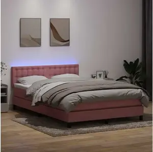 Континентальная кровать с матрасом и LED VidaXL модель 3317276, розовый бархат, 160x210 см