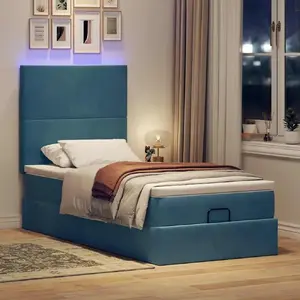 Bed frame with ottoman storage VidaXL 100x200 cm, blue velvet, includes mattresses