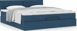 Gultas rāmis ar otomanu un matraci VidaXL 3311407 zils audums 200x200 cm