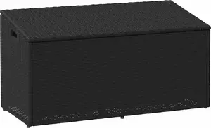 Outdoor Storage Box Keter 4104069 in Black Polyrattan Finish, Garden Storage Chest