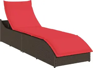 Складной шезлонг с подушкой и ящиком VidaXL 4104226, коричневый полиротанг