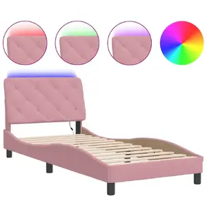Каркас кровати VidaXL 3213836, розовый бархат, с LED-подсветкой, для матраса 90x200 см