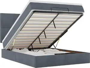 Каркас кровати с оттоманкой и матрасами VidaXL 140x190 см, серый бархат