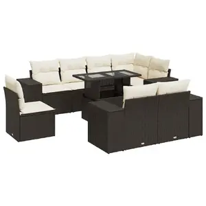 Outdoor furniture set VidaXL 3326824 — 9-piece garden furniture set with cushions, brown rattan-style