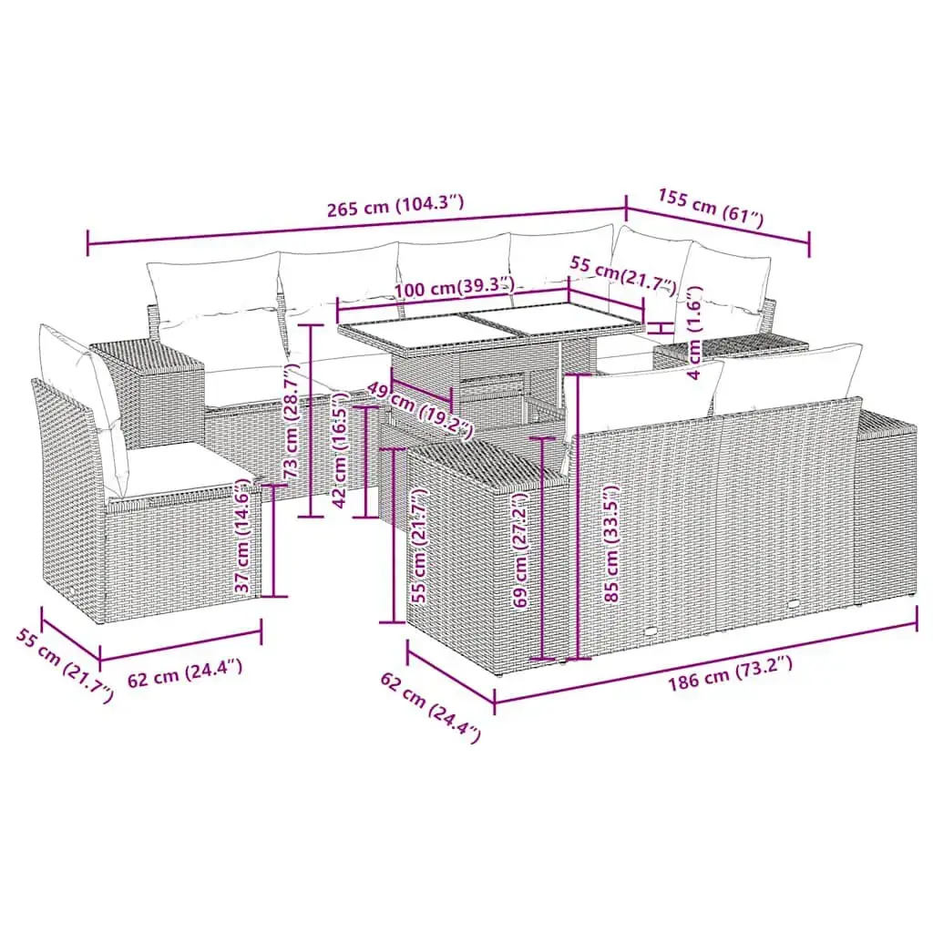 VidaXL outdoor furniture set 3326824 — 9-piece Photo 14