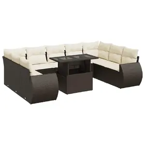 Outdoor furniture set VidaXL 3326704 — 10-piece garden sofa set with cushions, brown rattan look