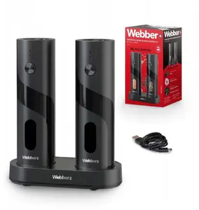 Электрическая мельница для соли и перца Webber 4866 — аккумуляторная USB, регулировка помола, подсветка, набор 2 шт.