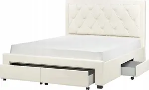 Кровать с ящиками Beliani LIEVIN 160 x 200 см велюровая кремовая — мягкая кровать с хранением