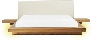 Кровать Beliani ZEN LED экокожа 160 x 200 см каркас натуральный ясень