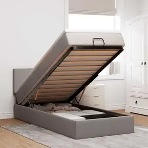Кровать-оттоманка VidaXL с матрасом и LED, обивка тканью, тауп, 90x200 см