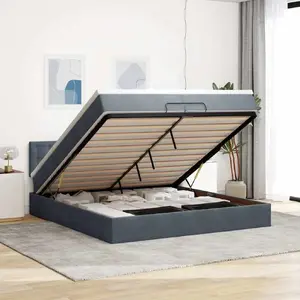 Кровать с подъёмным механизмом VidaXL 200x200 см, серая велюровая — с матрасами