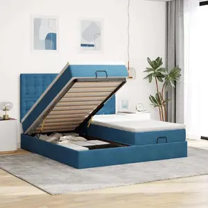 Каркас кровати с оттоманкой VidaXL модель 3314661 с матрасами, бархатный синий, 180x200 см