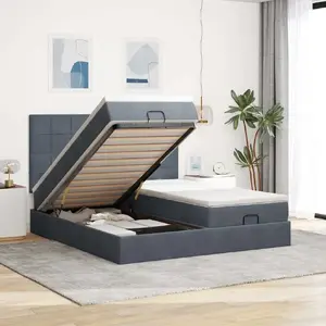 Каркас кровати с оттоманкой VidaXL модель 3314628 с матрасами, бархат, серый, 200x200 см