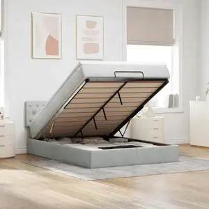 Gultas rāmis ar otomanu un matraci VidaXL 140x200 cm, pelēks samts