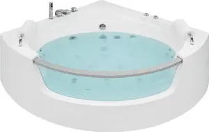 Corner bathtub Beliani MANGLE with LED and hydromassage, acrylic, 150 x 150 cm, white