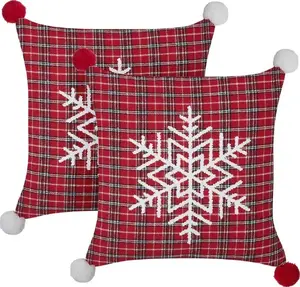 Decorative cushion set Beliani LONICERA, 2 plaid cushions, 45 x 45 cm, red