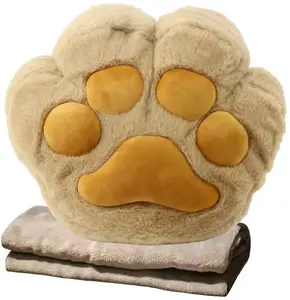 Plush Hand-Pocket Pillow with Blanket and Warmer LEANToys model 26772, beige, 40 cm