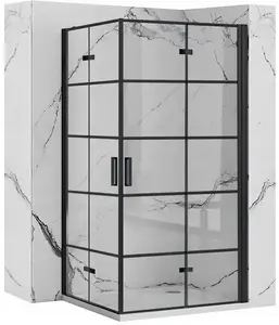 Shower Screen REA Molier Black grid pattern model REA-K8412 80x190 glass panel