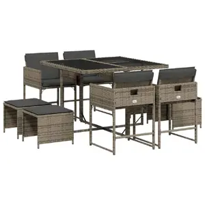 Āra mēbeļu komplekts VidaXL 3211316 - 9 daļu PE ratiņš ar spilveniem, pelēks