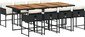 Garden furniture set 9-piece with cushions, VidaXL, black PE rattan