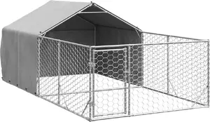 Āra suņu būda ar voljēru 4x2x1,5 m, cinkota tērauda - VidaXL