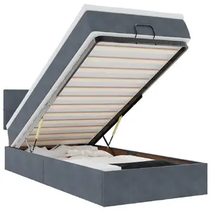 Кровать VidaXL 3312597 с матрасом, односпальная 90x203 см, нагрузка до 140 кг, бархат серая