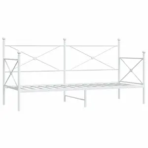 Dīvāns-gulta VidaXL 4104682 — tērauda rāmis, balta, paredzēta matracim 90×200 cm