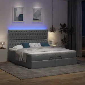 Каркас кровати с оттоманкой и матрасами VidaXL 200x200 см серый ткань