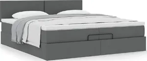Каркас кровати с подъёмным ящиком и матрасом VidaXL модель 3311402, ткань, серый, 200x200 см