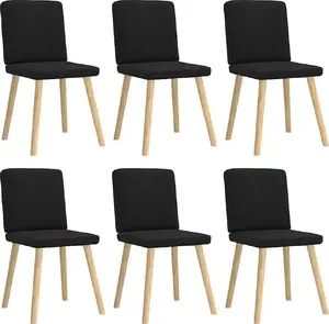 Dining chairs set 6 pcs VidaXL model 3315569, black fabric upholstery, metal legs
