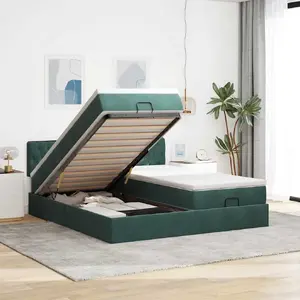Gulta ar otomanu uzglabāšanu VidaXL modelis 3312944 zaļa samta, priekš 180x200 cm matrača
