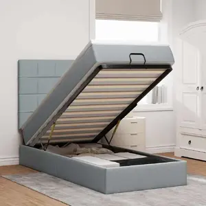 Кровать с оттоманкой и матрасом VidaXL модель 3313982, светло-серая ткань, 100x200 см