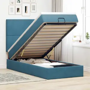 Каркас кровати с оттоманкой VidaXL модель 3314226, синий бархат, для матраса 90x200 см