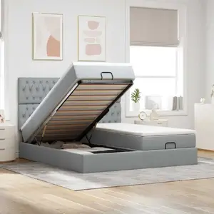 Каркас кровати с оттоманкой VidaXL 180x200 см, серая ткань, с матрасами