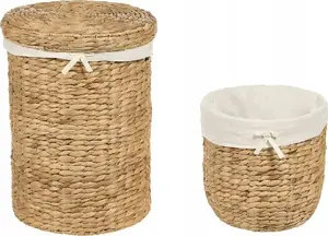 Set of 2 Water Hyacinth Baskets Beliani DANANG - Light Natural Finish, Woven Storage Baskets